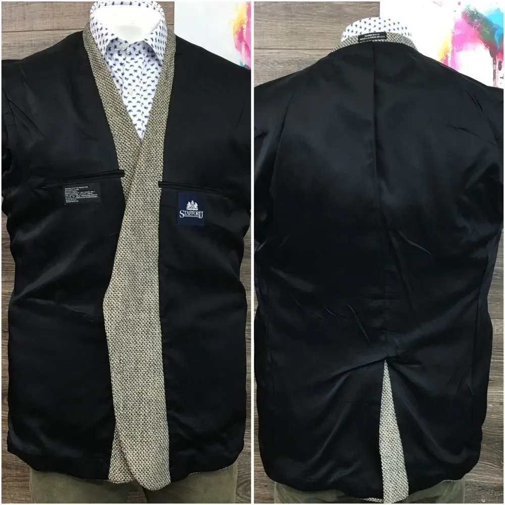 VINTAGE‎ STAFFORD Mens Blazer Sport Coat Casual Jacket Size 46R Knit Wool Suit
